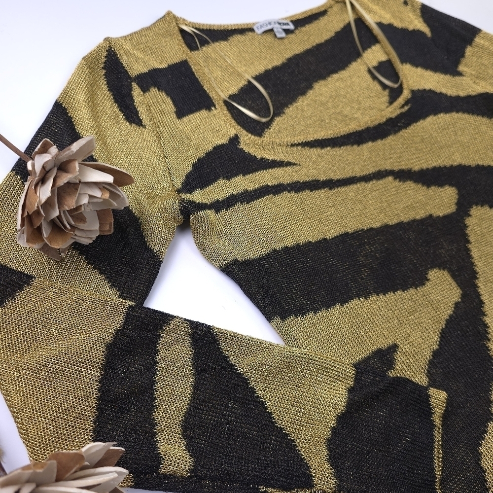 New Fashion Nova Gold and Black Metallic Zebra Patterned Dress Sz L - Picture 11 of 11
